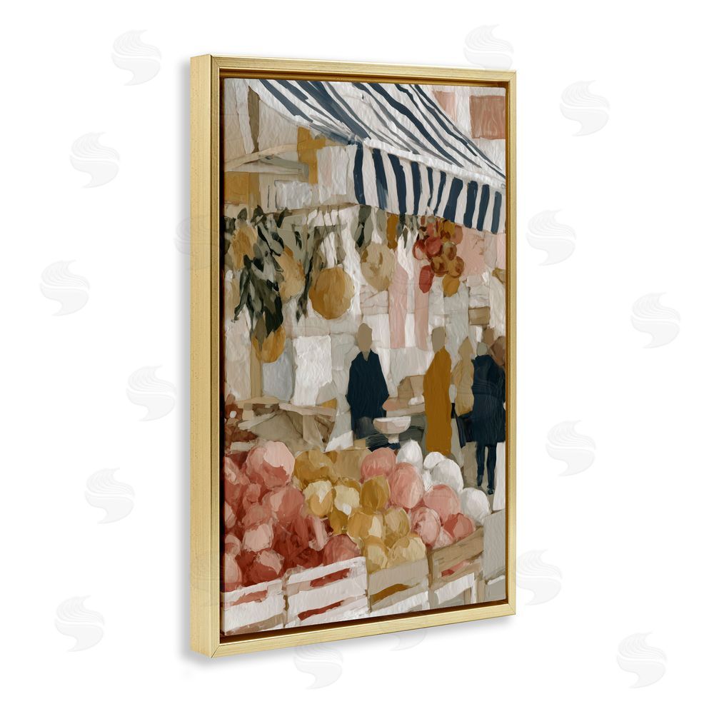 Chromatic Storm Studio Market Stall with Fresh Citrus Gold Floating Framed Canvas Wall Art