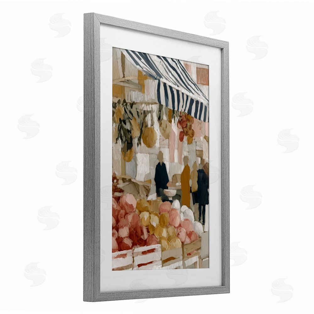 Chromatic Storm Studio Market Stall with Fresh Citrus Gray Framed Print Under Glass Wall Art