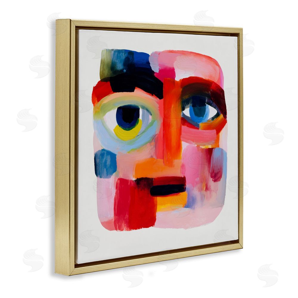 Chromatic Storm Studio Cubist Gaze in Vivids Gold Floating Frame Canvas Wall Art Print