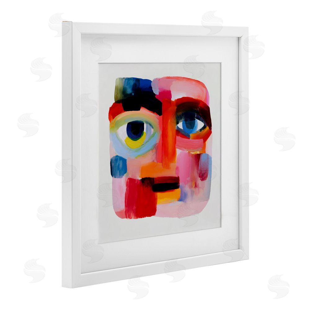 Chromatic Storm Studio Cubist Gaze in Vivids White Framed Print Under Glass Wall Art