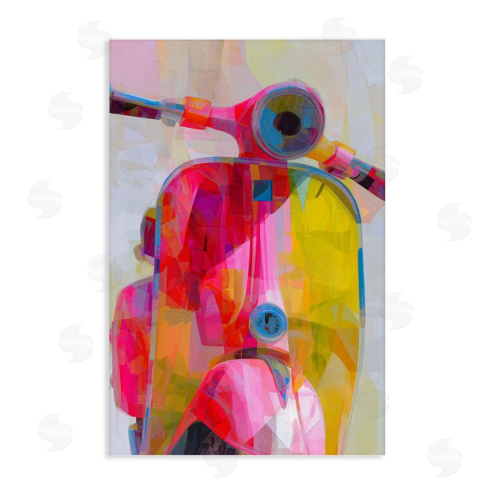 Chromatic Storm Studio Vespa in Pink & Yellow Stretched Canvas Wall Art Print