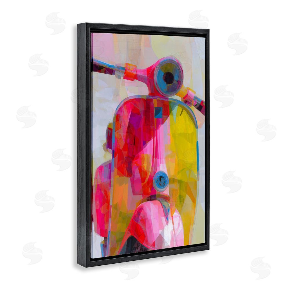 Chromatic Storm Studio Vespa in Pink & Yellow Black Floating Framed Canvas Wall Art Print