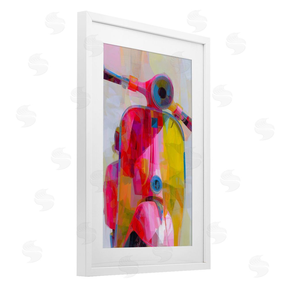 Chromatic Storm Studio Vespa in Pink & Yellow White Framed Print Under Glass with White Mat Wall Art