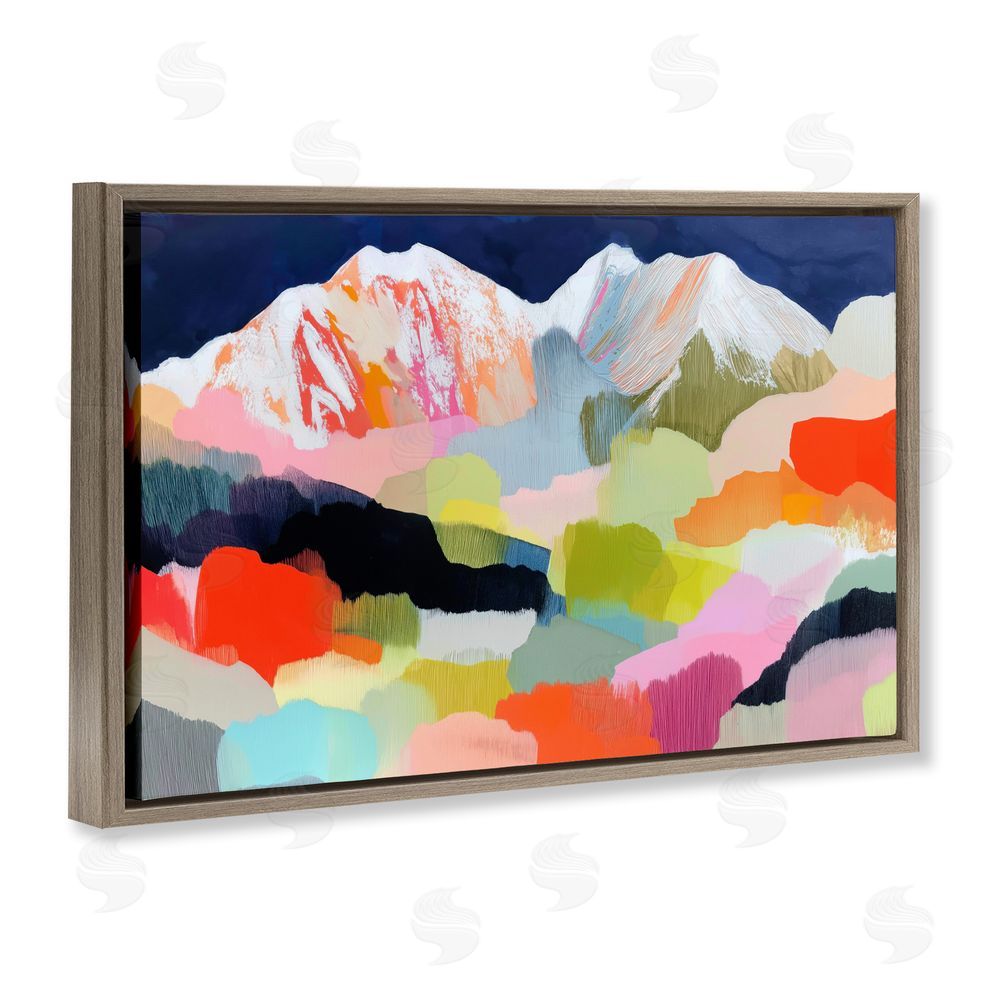 Chromatic Storm Studio Alpine Glow in Vibrant Mountains Brown Floating Frame Stretched Canvas Wall Art Print