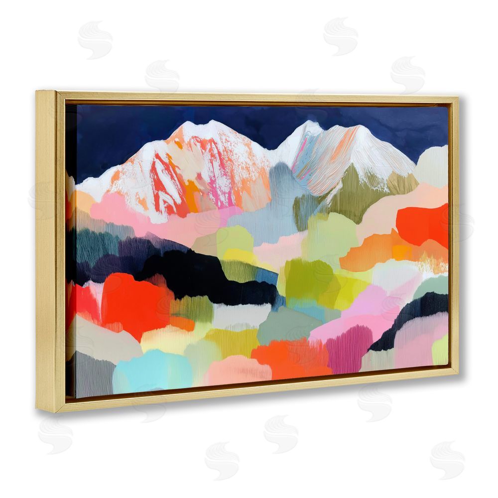 Chromatic Storm Studio Alpine Glow in Vibrant Mountains Gold Floating Frame Stretched Canvas Wall Art Print