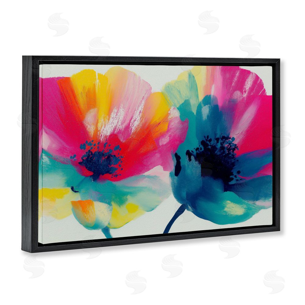 Chromatic Storm Studio Two Colorful Poppies Black Floating Framed Canvas Wall Art Print
