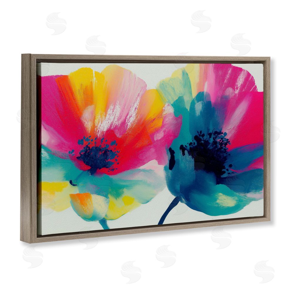Chromatic Storm Studio Two Colorful Poppies Brown Floating Framed Canvas Wall Art Print