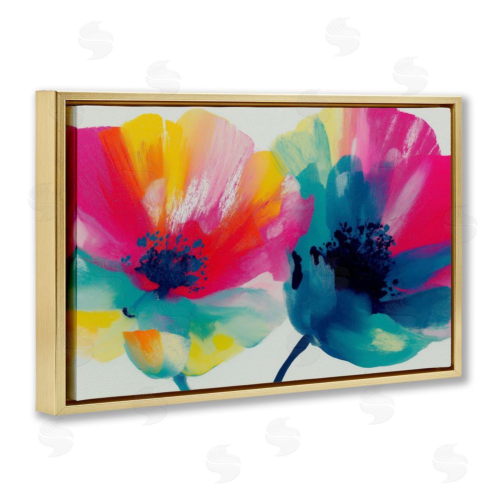 Chromatic Storm Studio Two Colorful Poppies Gold Floating Framed Canvas Wall Art Print