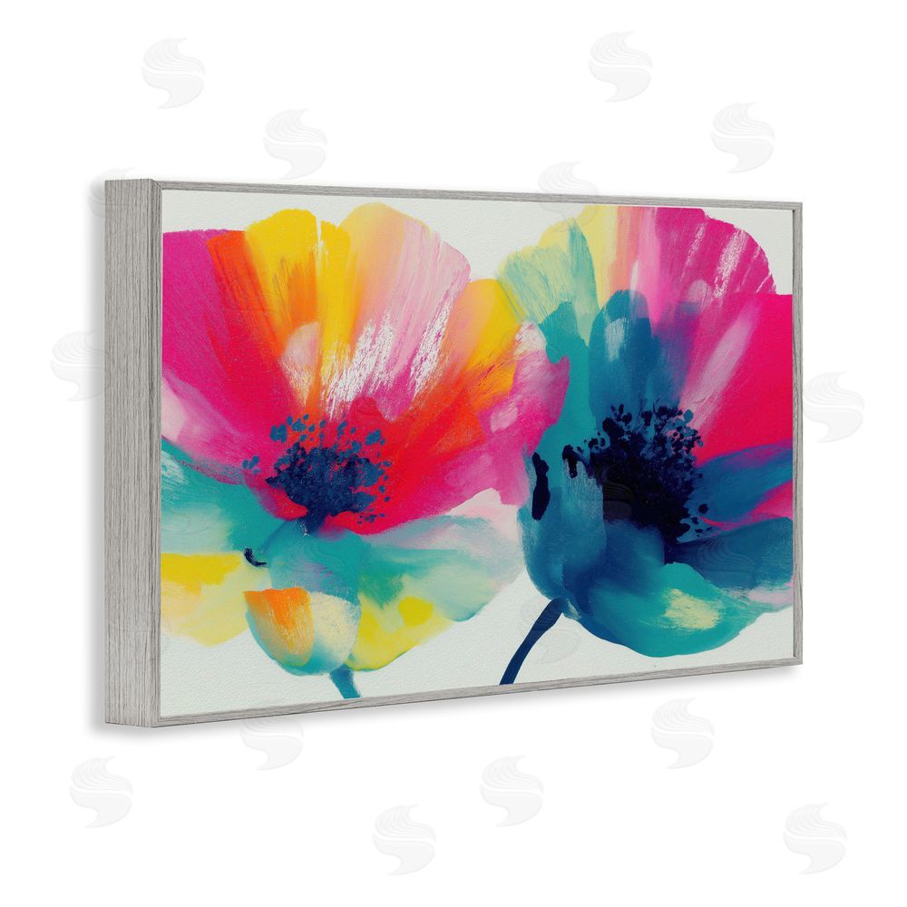 Chromatic Storm Studio Two Colorful Poppies Gray Framed Giclee Wall Art Print