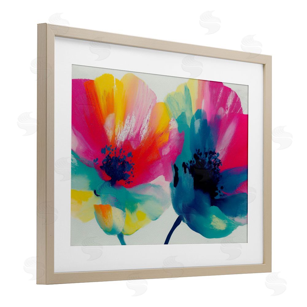 Chromatic Storm Studio Two Colorful Poppies Brown Framed Print Under Glass with White Mat Wall Art