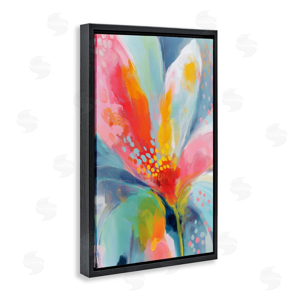 Chromatic Storm Studio Dotted Bloom Expression Black Floating Frame Canvas Wall Art Print