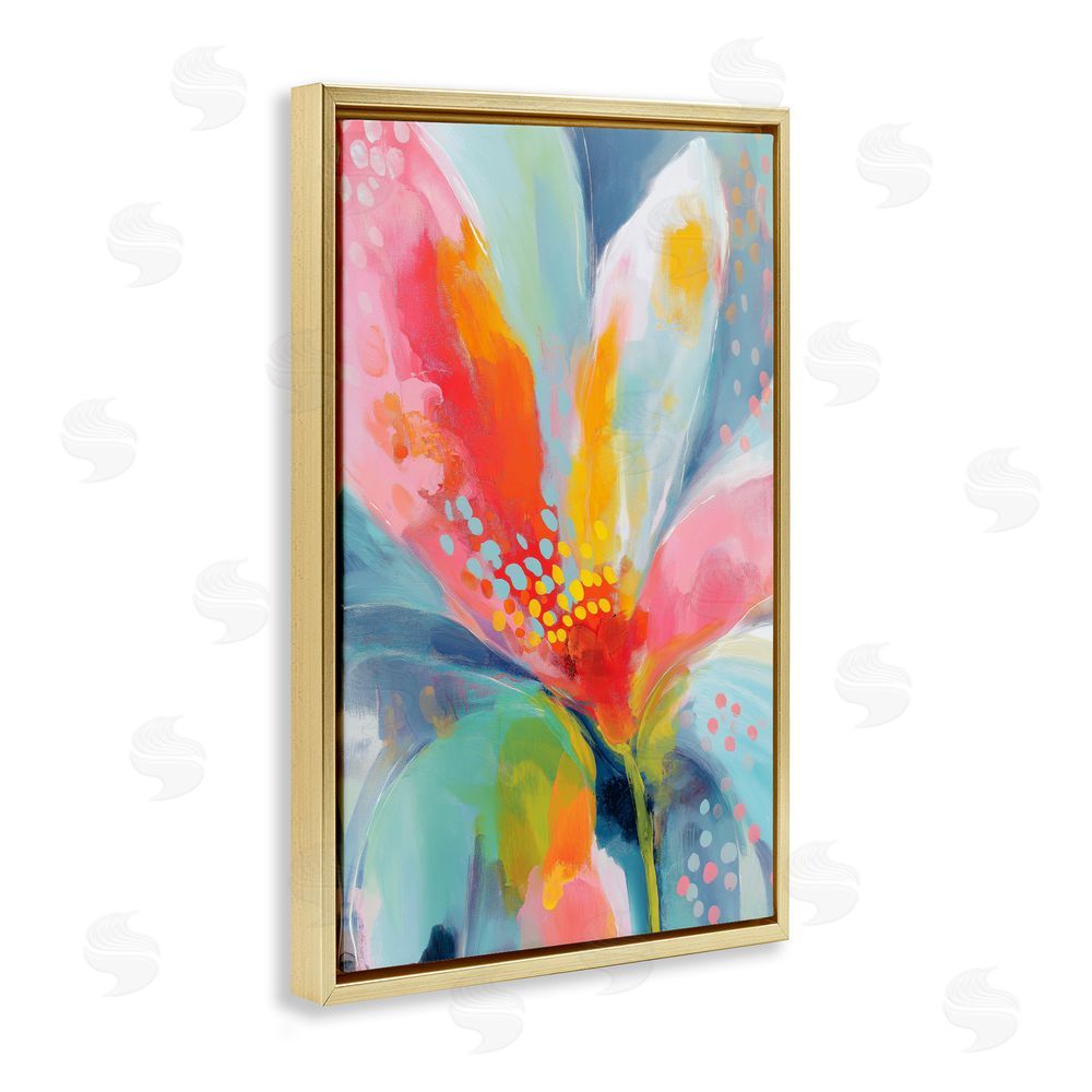 Chromatic Storm Studio Dotted Bloom Expression Gold Floating Frame Canvas Wall Art Print