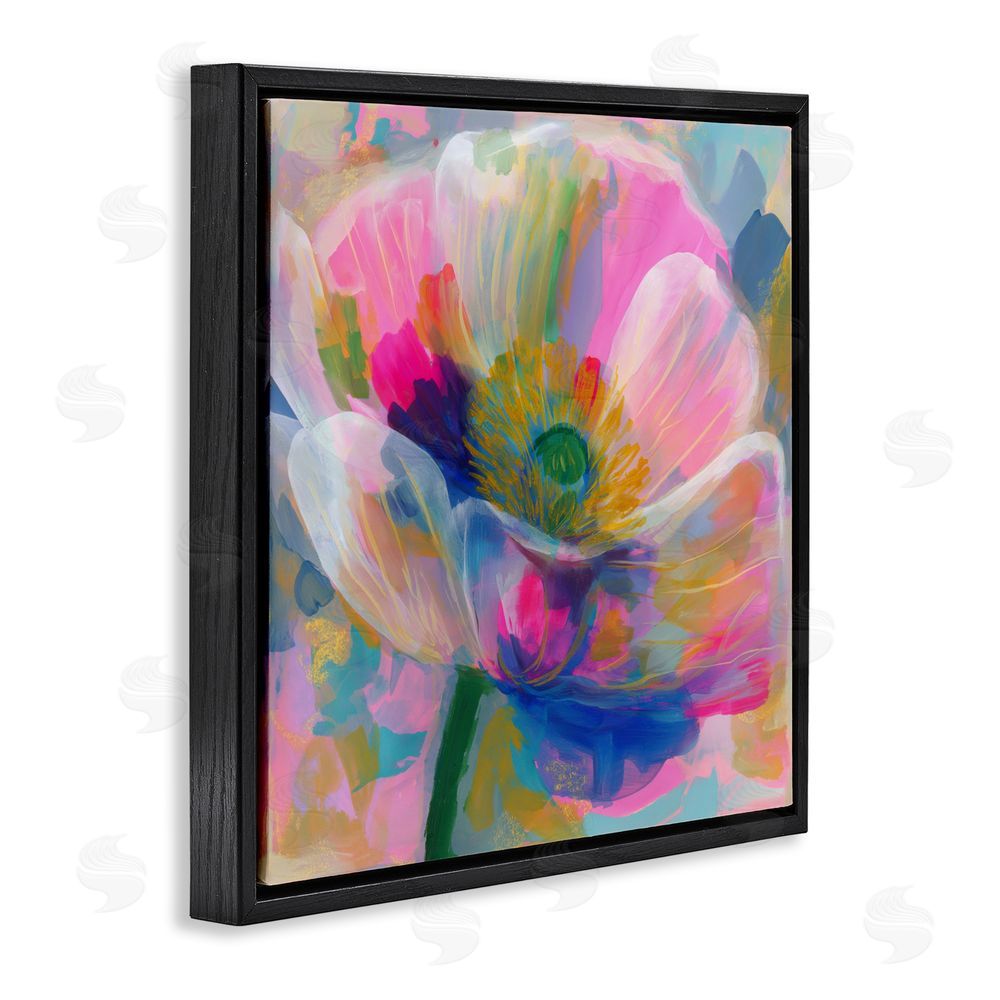 Chromatic Storm Studio Backlit Kaleidoscopic Poppy Black Floating Frame Stretched Canvas Wall Art Print