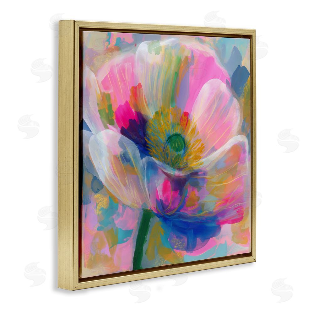 Chromatic Storm Studio Backlit Kaleidoscopic Poppy Gold Floating Frame Stretched Canvas Wall Art Print