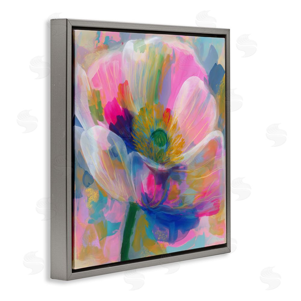 Chromatic Storm Studio Backlit Kaleidoscopic Poppy Gray Floating Frame Stretched Canvas Wall Art Print