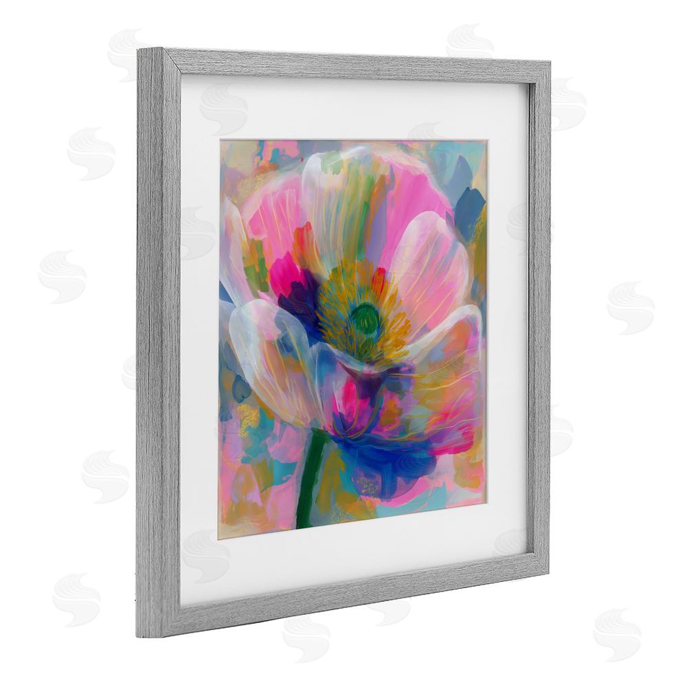 Chromatic Storm Studio Backlit Kaleidoscopic Poppy Gray Framed Print Under Glass with Matting Wall Art
