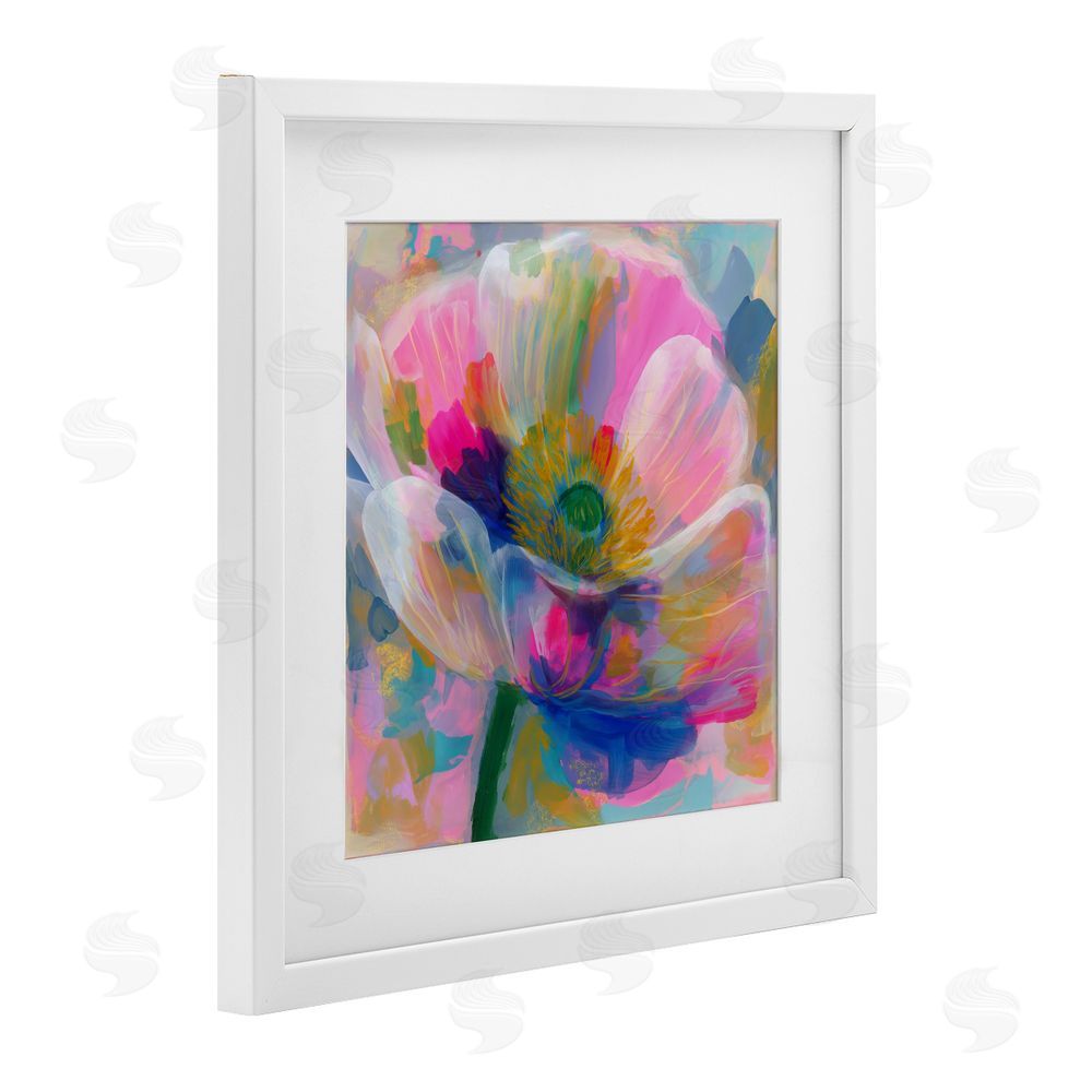 Chromatic Storm Studio Backlit Kaleidoscopic Poppy White Framed Print Under Glass with Matting Wall Art