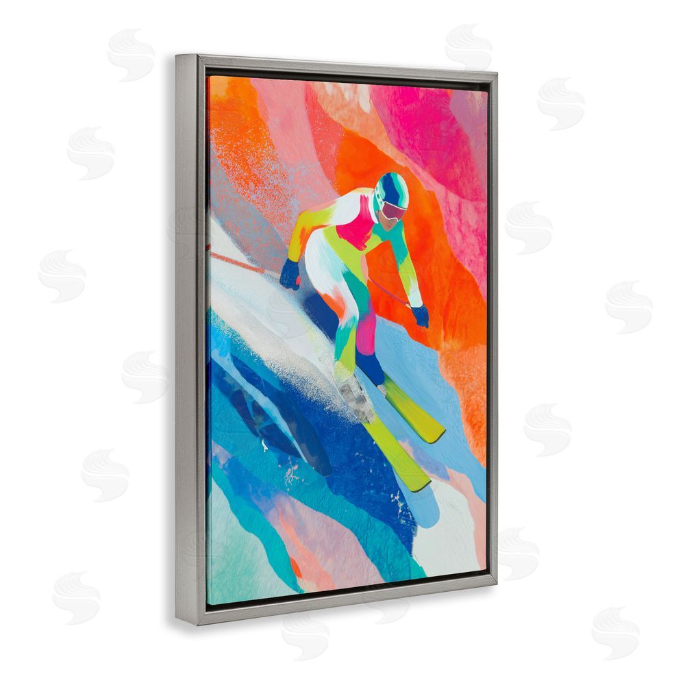 Chromatic Storm Studio Skiing Down Neon Slopes Gray Floating Framed Canvas Wall Art Print