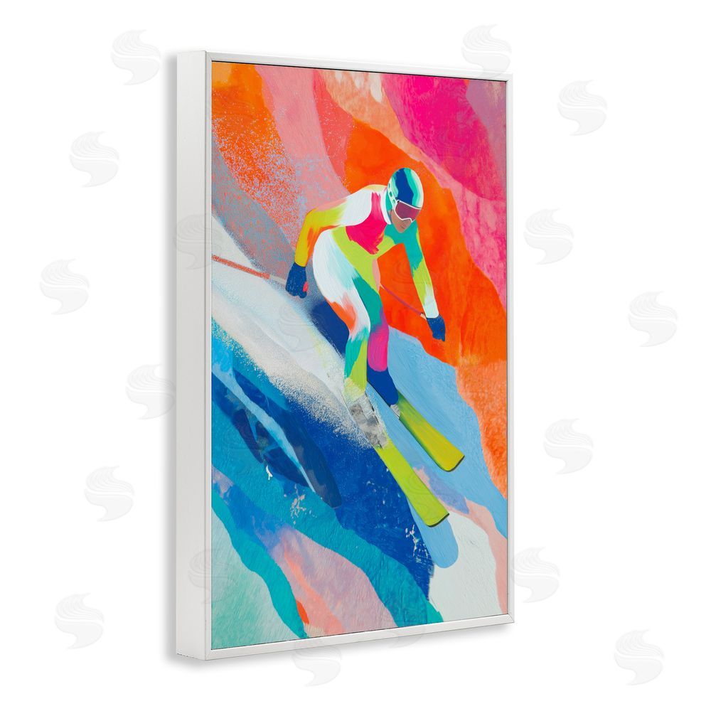 Chromatic Storm Studio Skiing Down Neon Slopes White Framed Giclee Wall Art Print
