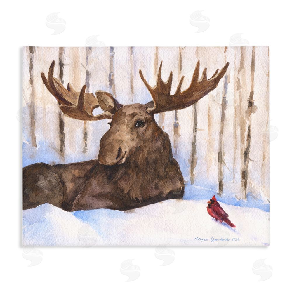 George Dyachenko Moose & Red Cardinal Stretched Canvas Wall Art