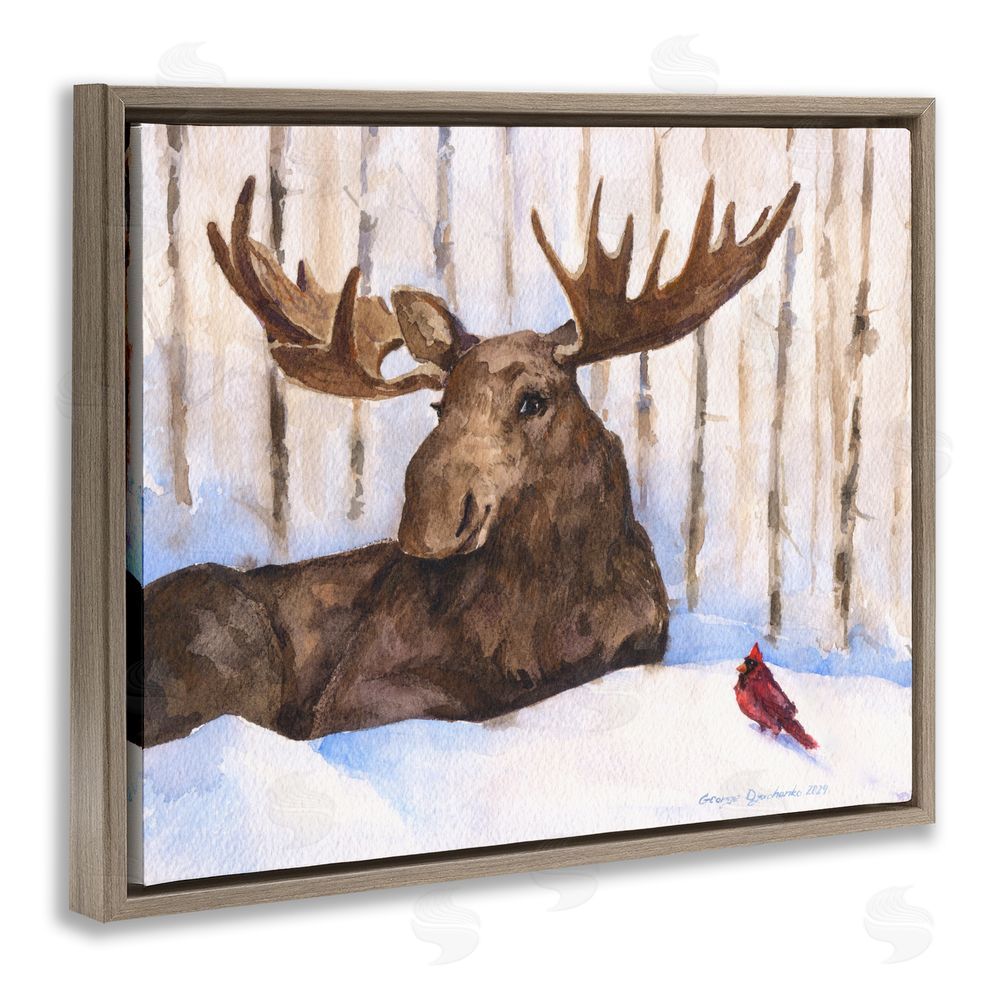 George Dyachenko Moose & Red Cardinal Brown Floating Framed Canvas Wall Art