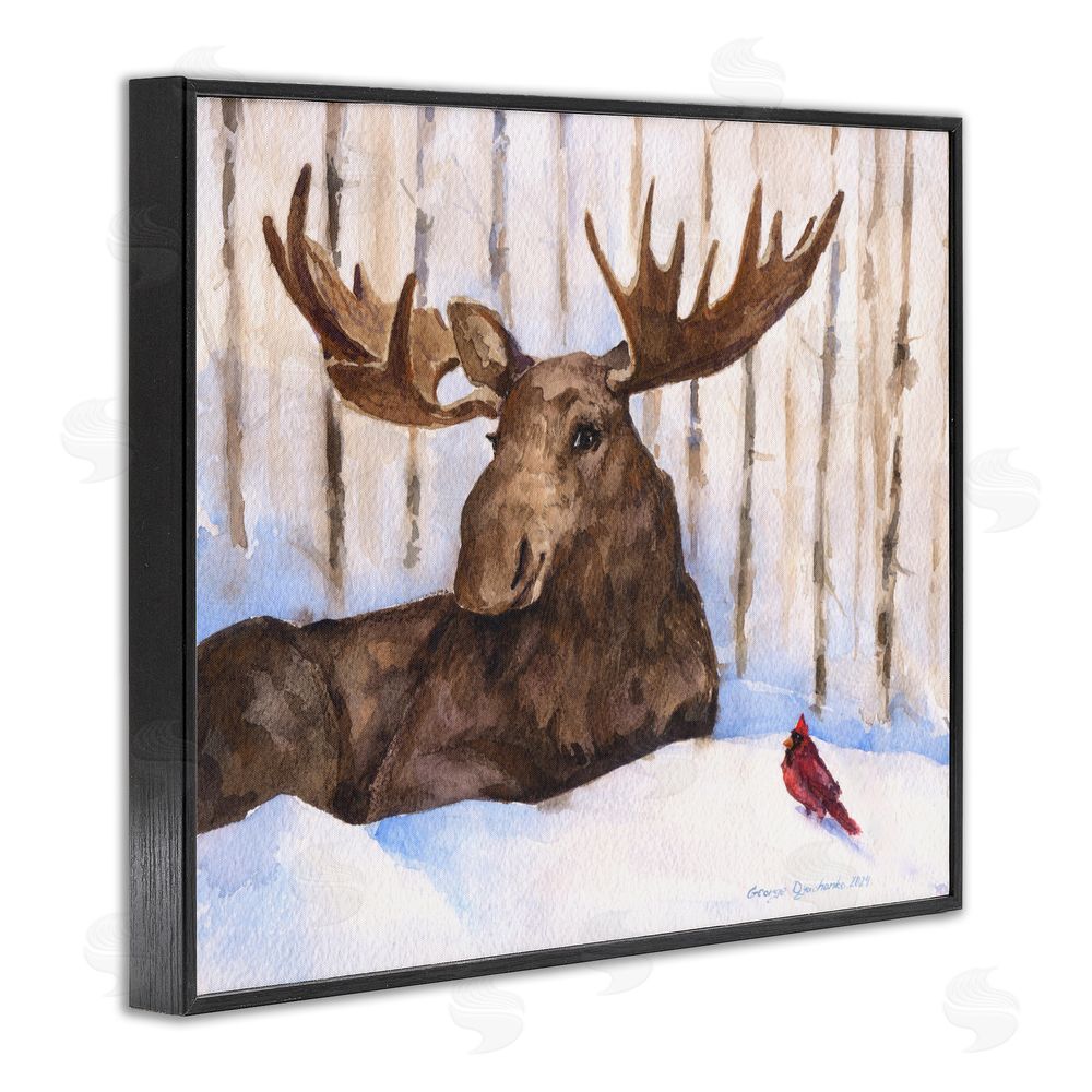 George Dyachenko Moose & Red Cardinal Black Framed Giclee Wall Art