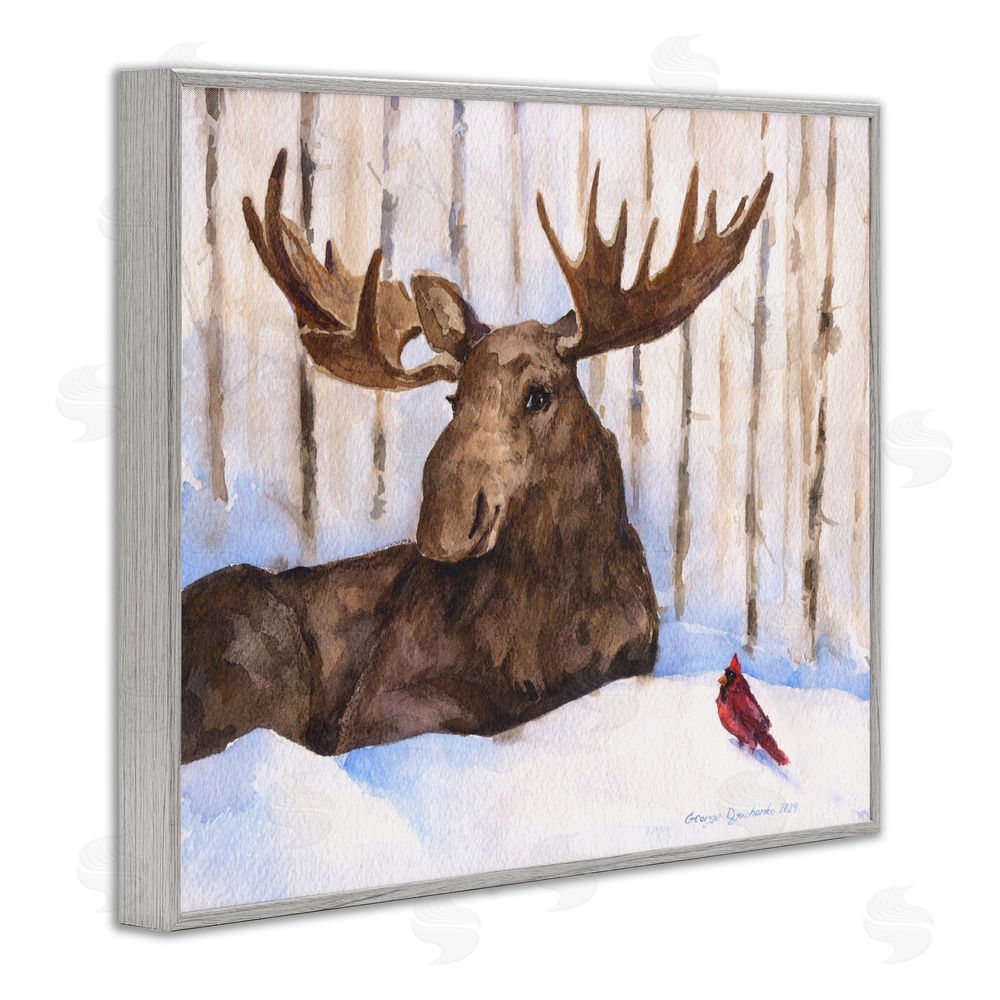 George Dyachenko Moose & Red Cardinal Gray Framed Giclee Wall Art