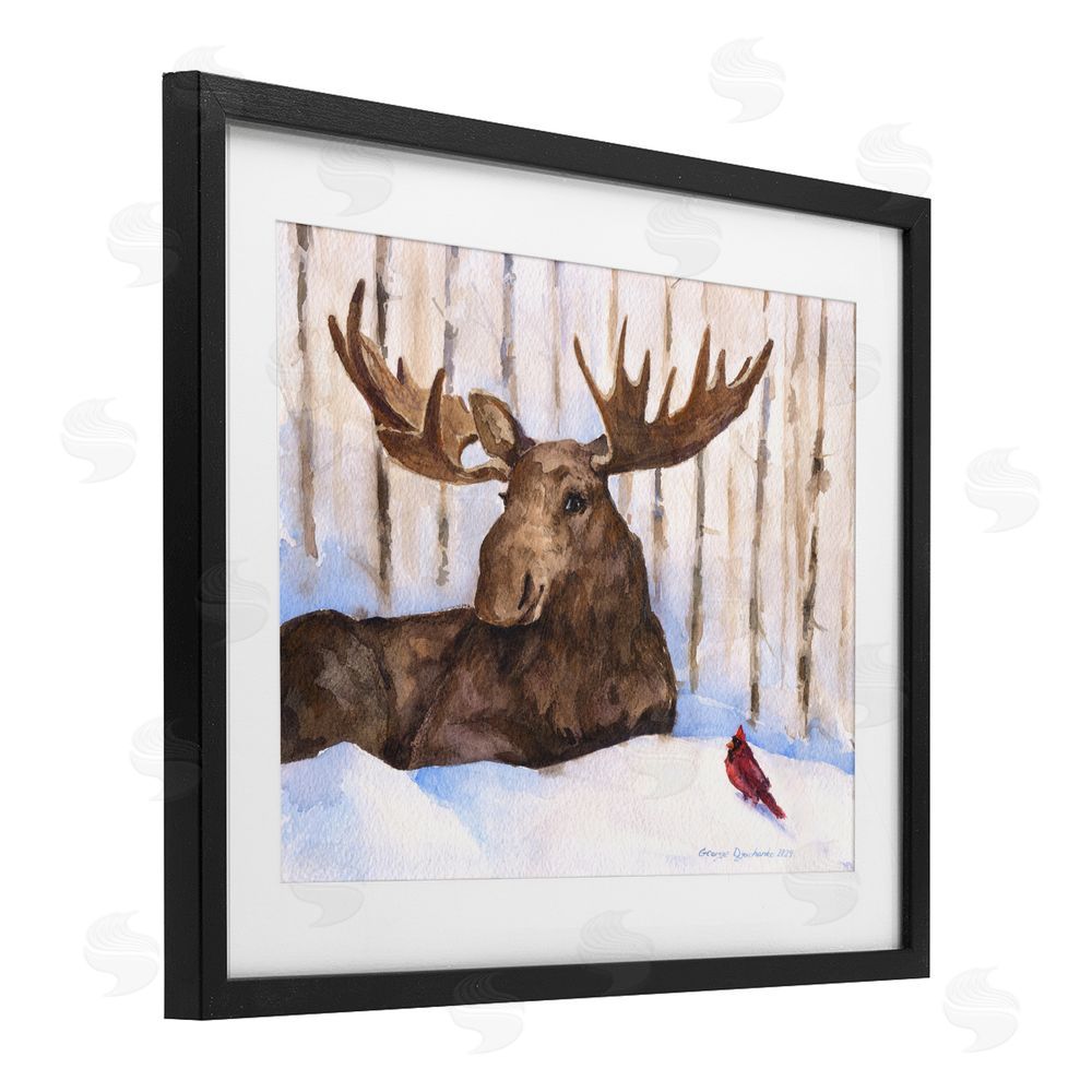 George Dyachenko Moose & Red Cardinal Black Framed Print Under Glass Wall Art
