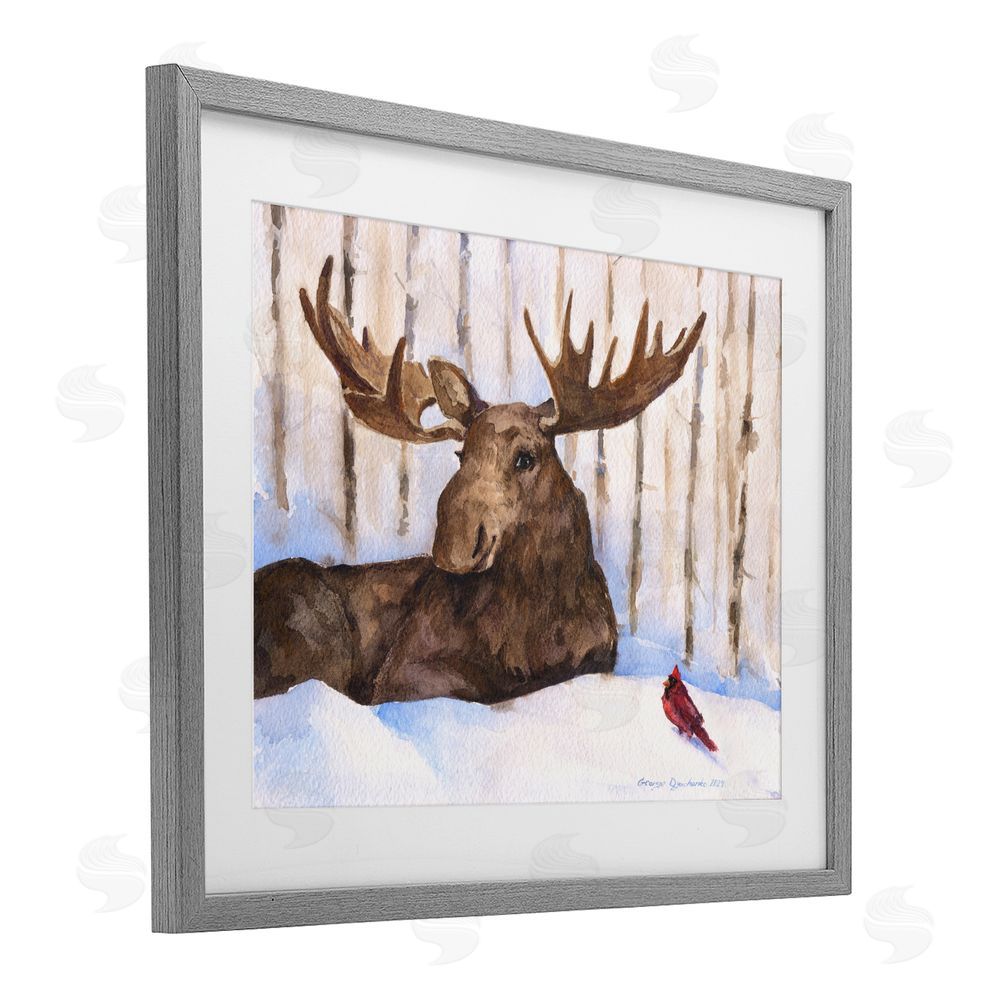 George Dyachenko Moose & Red Cardinal Gray Framed Print Under Glass Wall Art