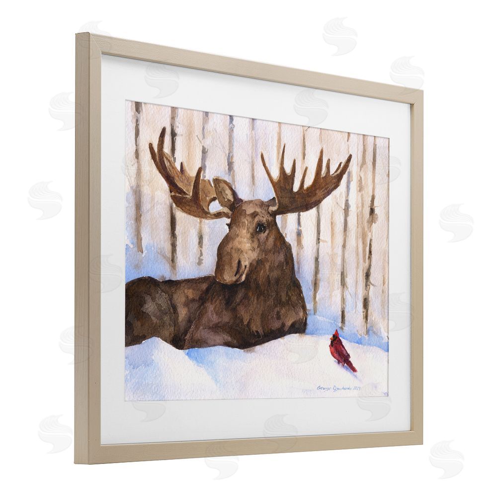 George Dyachenko Moose & Red Cardinal Brown Framed Print Under Glass Wall Art