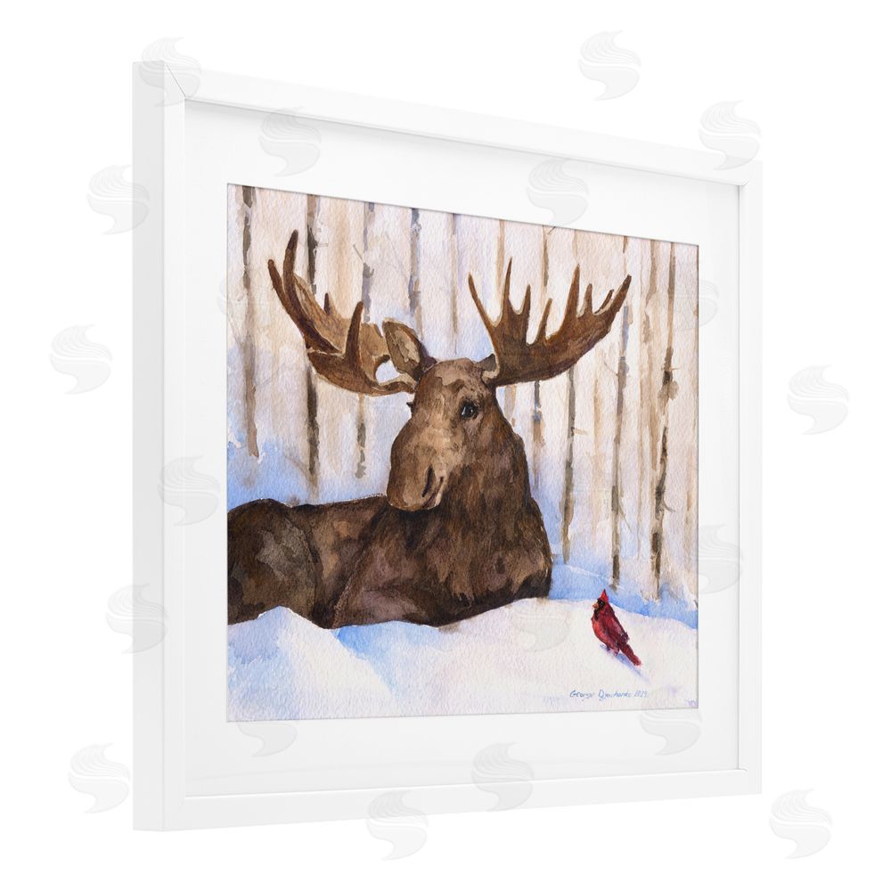George Dyachenko Moose & Red Cardinal White Framed Print Under Glass Wall Art