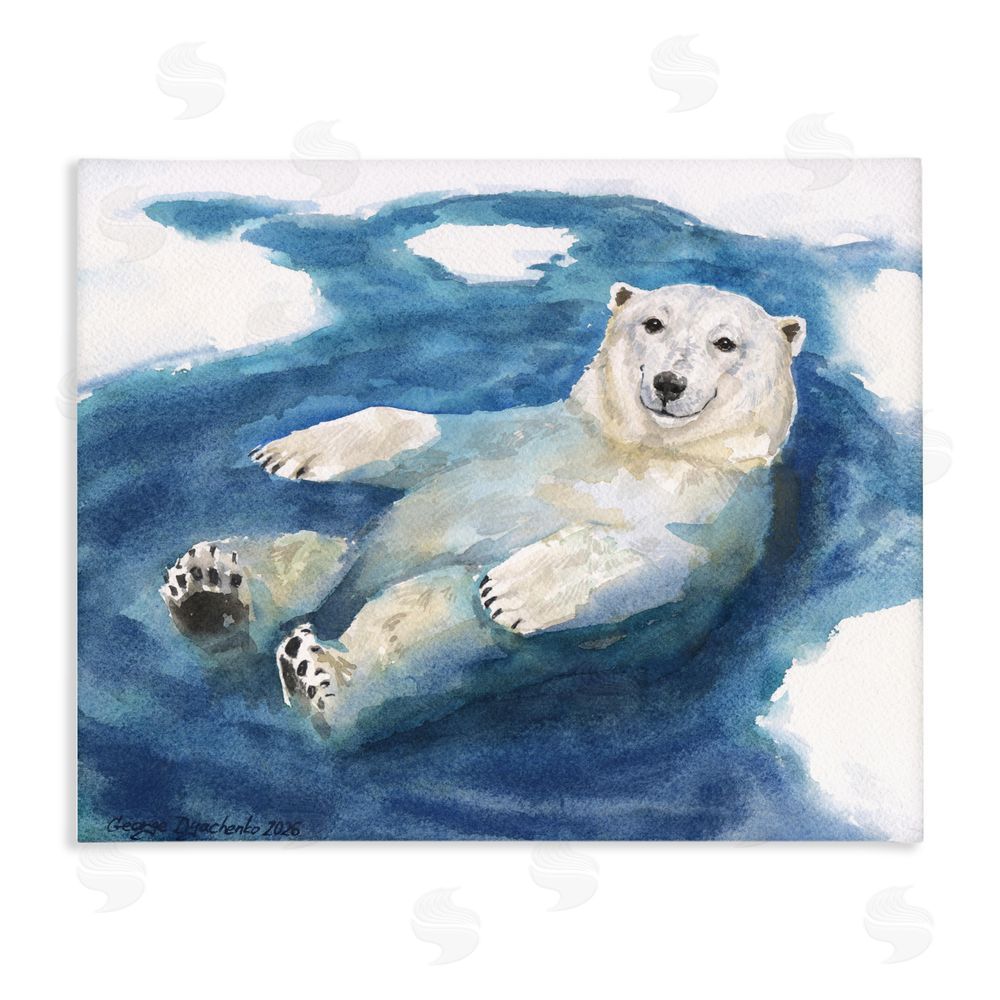 George Dyachenko Polar Bear Icy Bath Time Stretched Canvas Wall Art