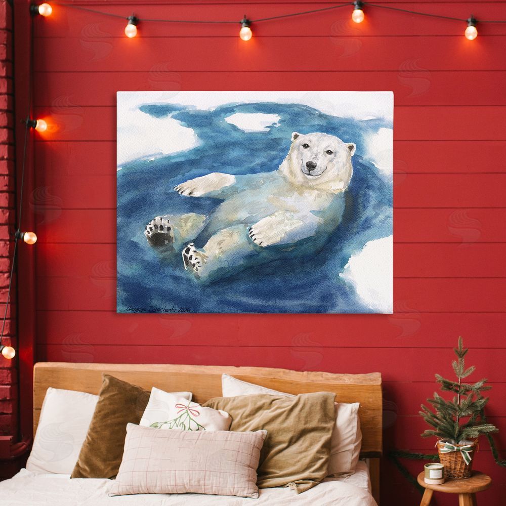 George Dyachenko Polar Bear Icy Bath Time Stretched Canvas Wall Art in Room