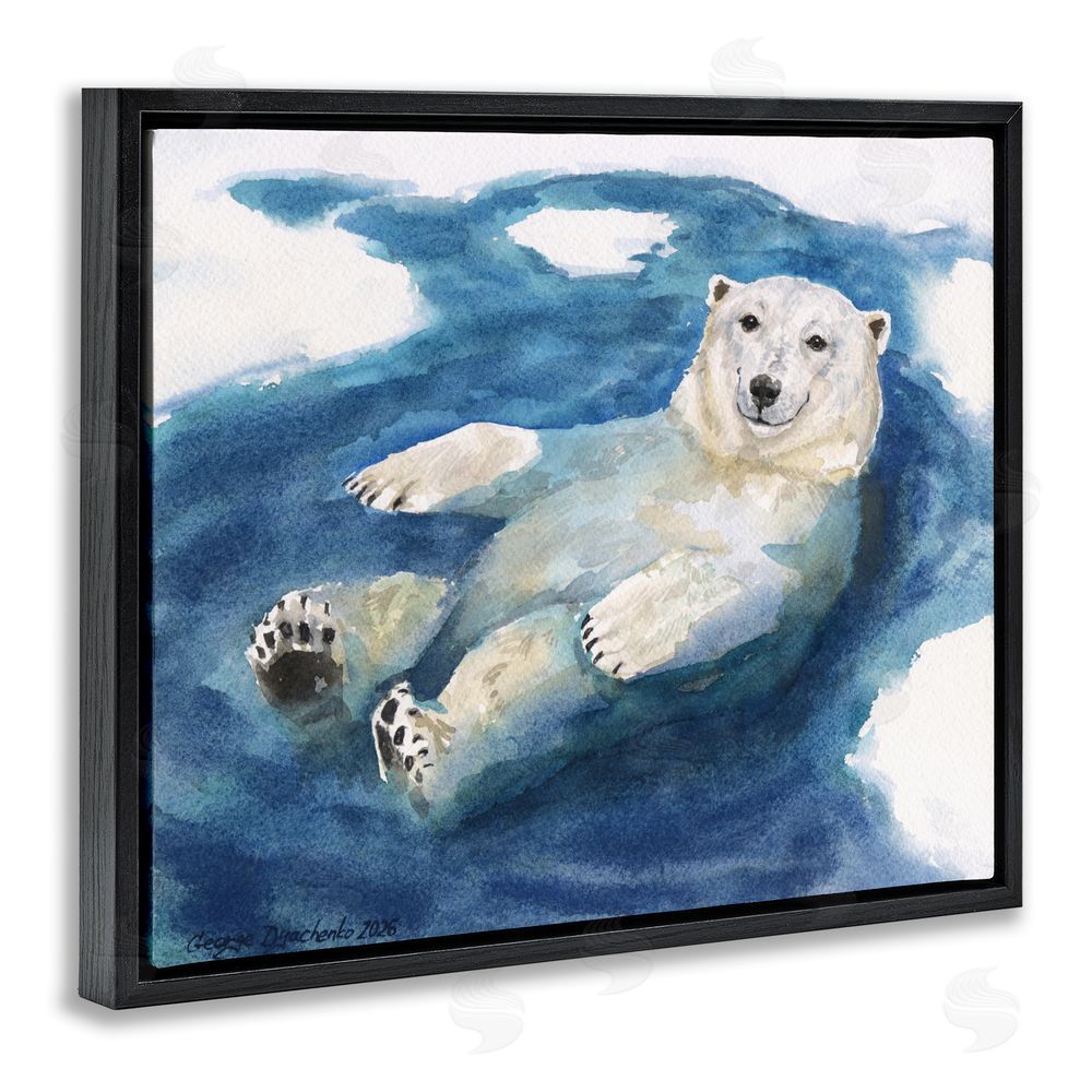 George Dyachenko Polar Bear Icy Bath Time Black Floating Framed Canvas Wall Art