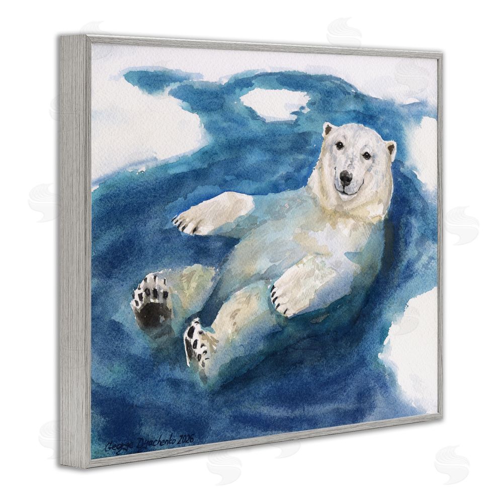 George Dyachenko Polar Bear Icy Bath Time Gray Framed Giclee Wall Art