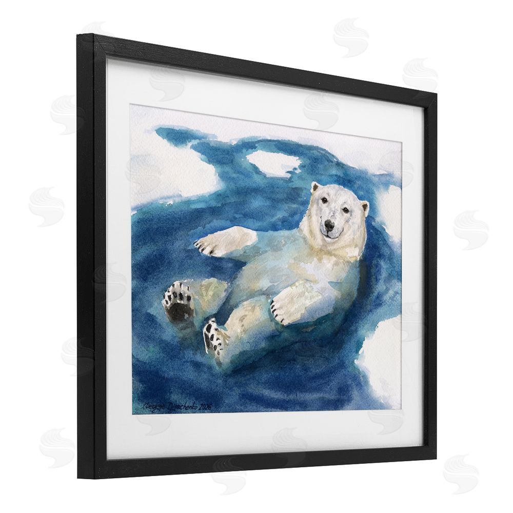 George Dyachenko Polar Bear Icy Bath Time Black Framed Print Under Glass Wall Art