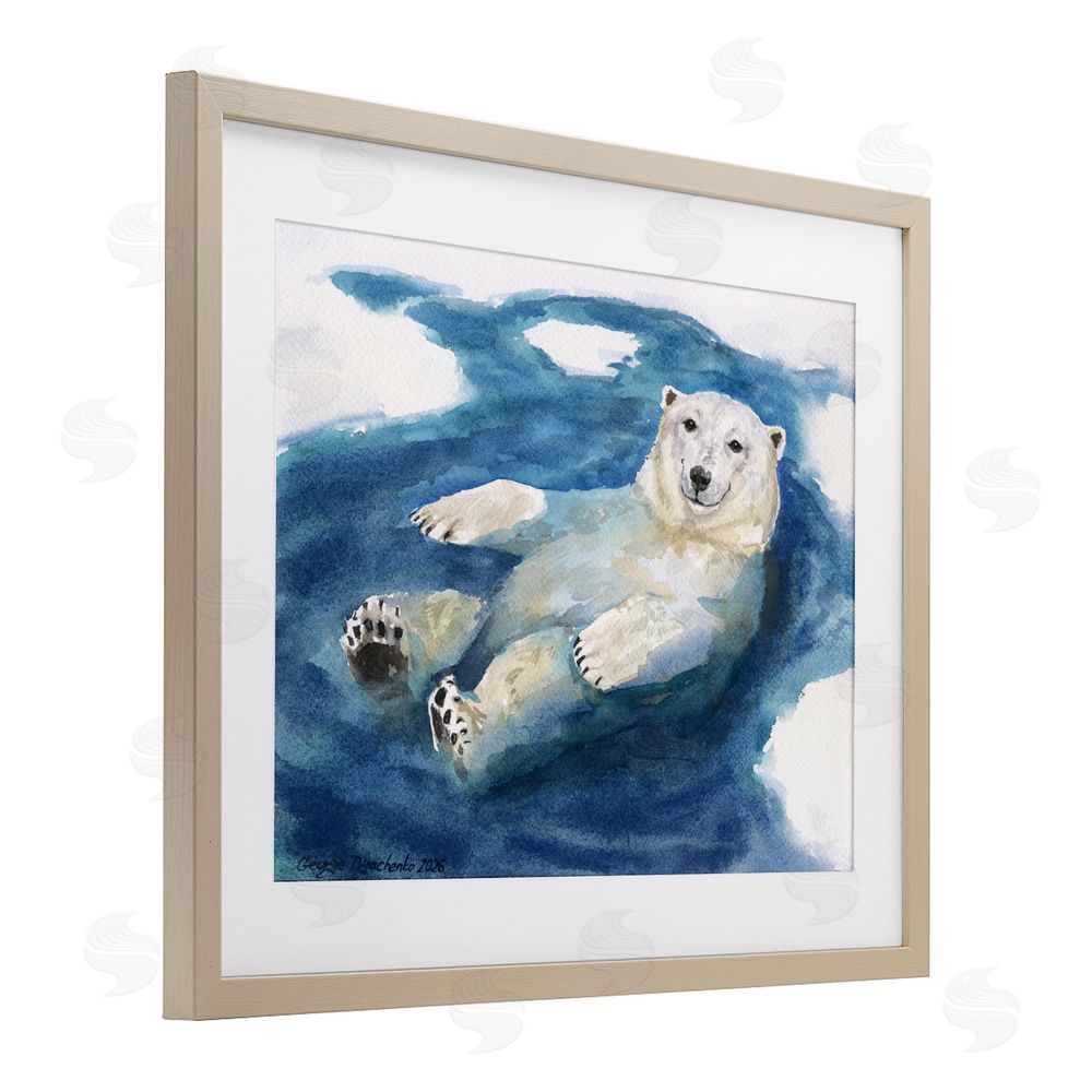George Dyachenko Polar Bear Icy Bath Time Brown Framed Print Under Glass Wall Art
