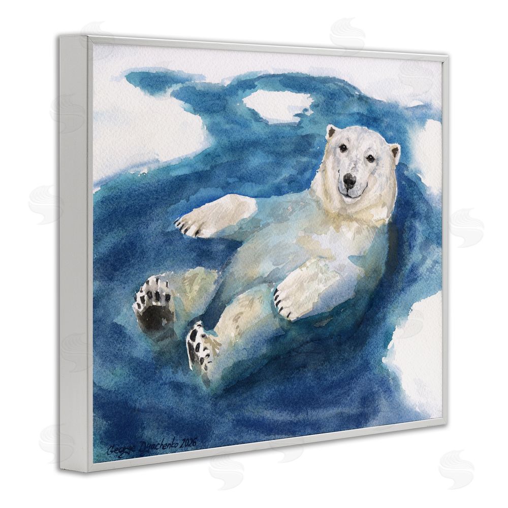George Dyachenko Polar Bear Icy Bath Time White Framed Giclee Wall Art