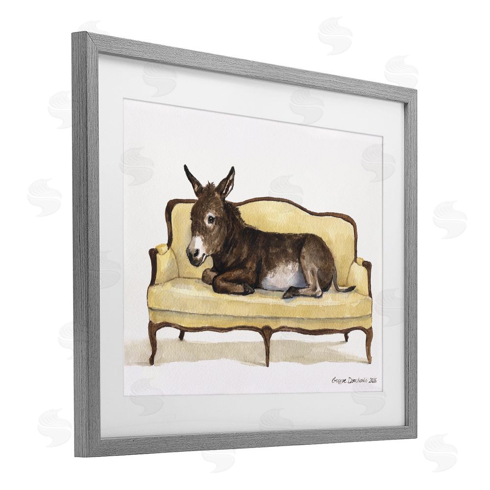 George Dyachenko Baby Donkey on Vintage Couch Gray Framed Print Under Glass Wall Art