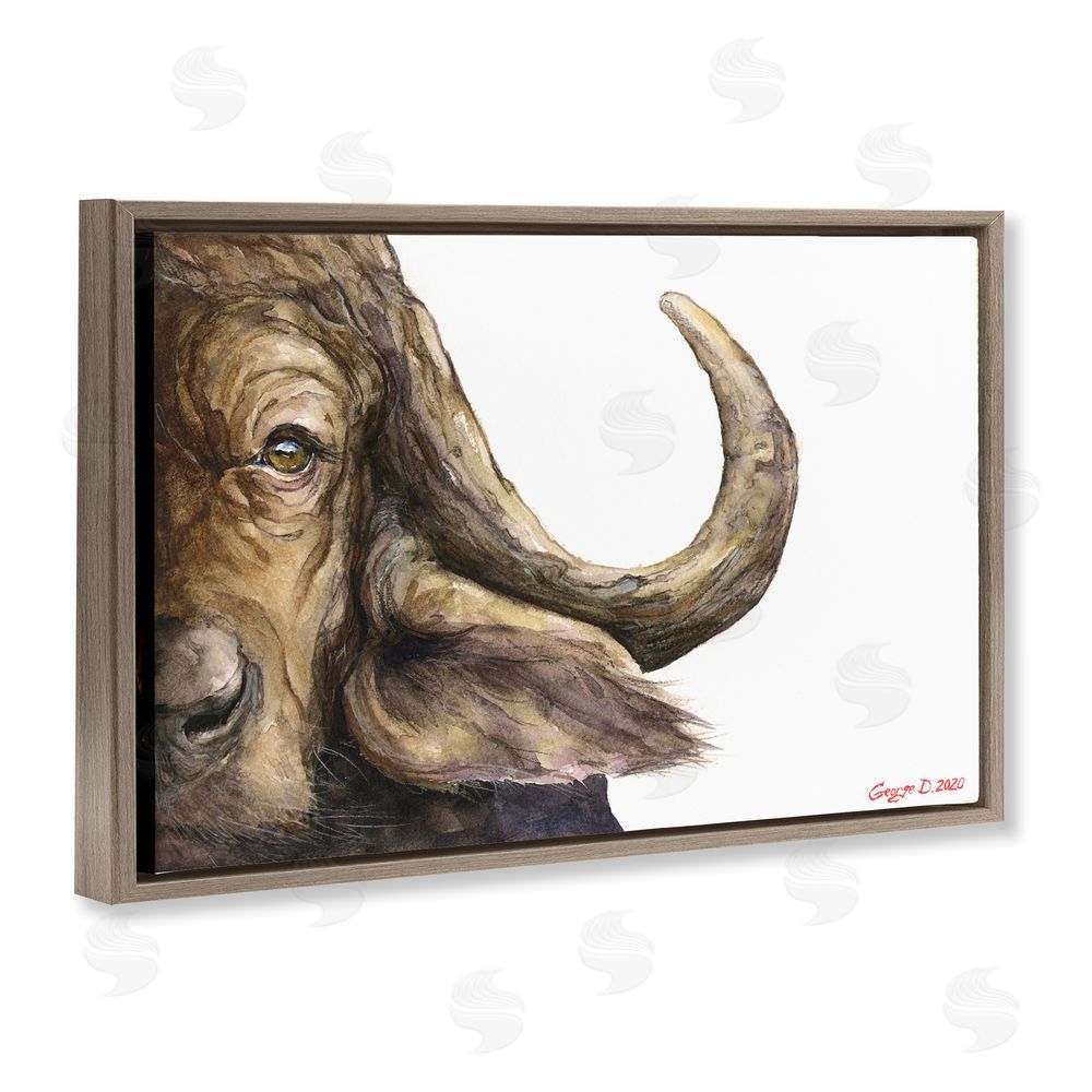 George Dyachenko Buffalo with Curved Horn Brown Floating Frame Canvas Wall Art Print