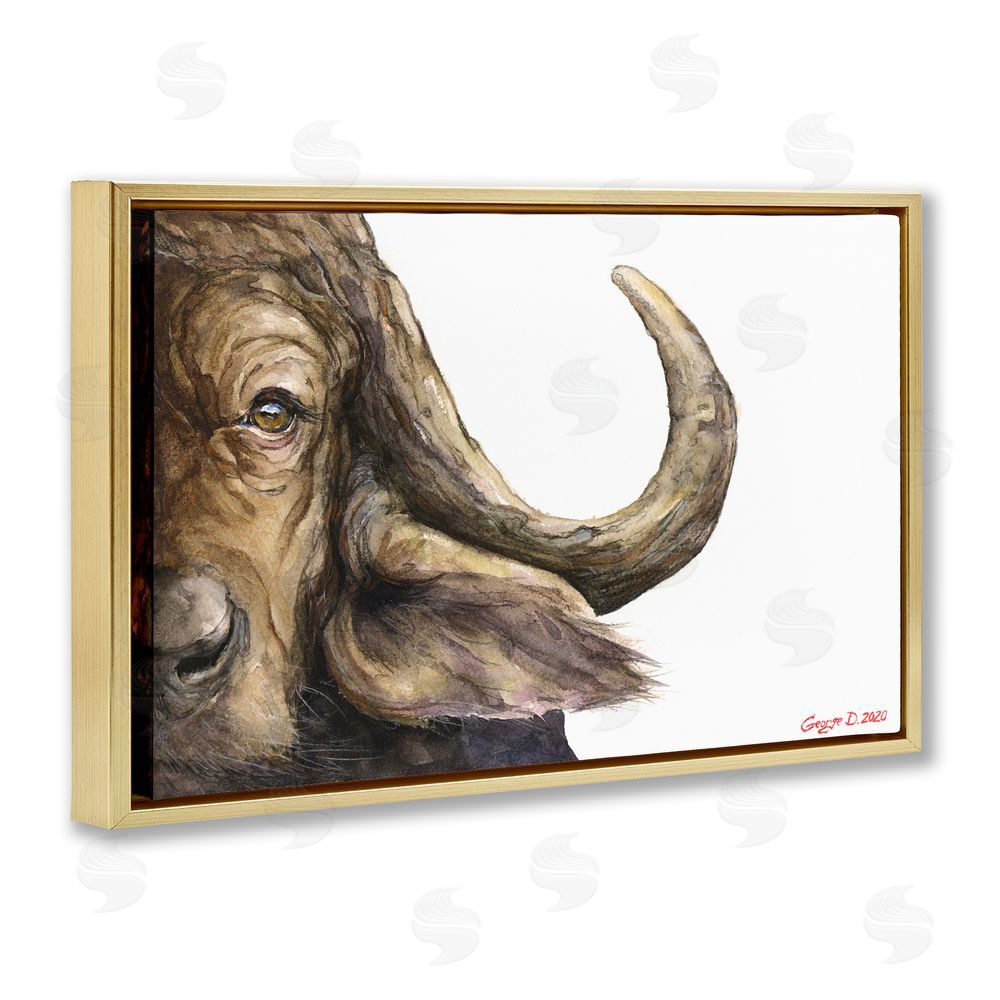 George Dyachenko Buffalo with Curved Horn Gold Floating Frame Canvas Wall Art Print