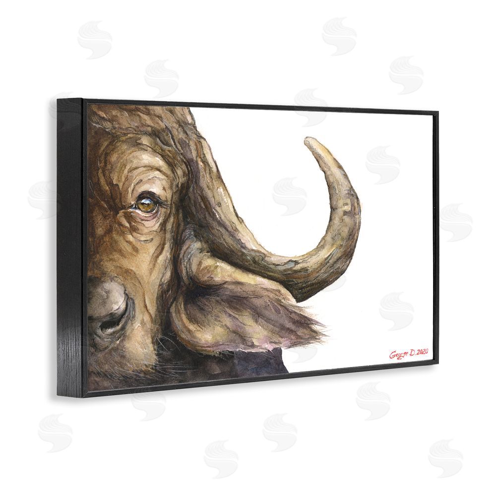 George Dyachenko Buffalo with Curved Horn Black Framed Giclee Wall Art Print