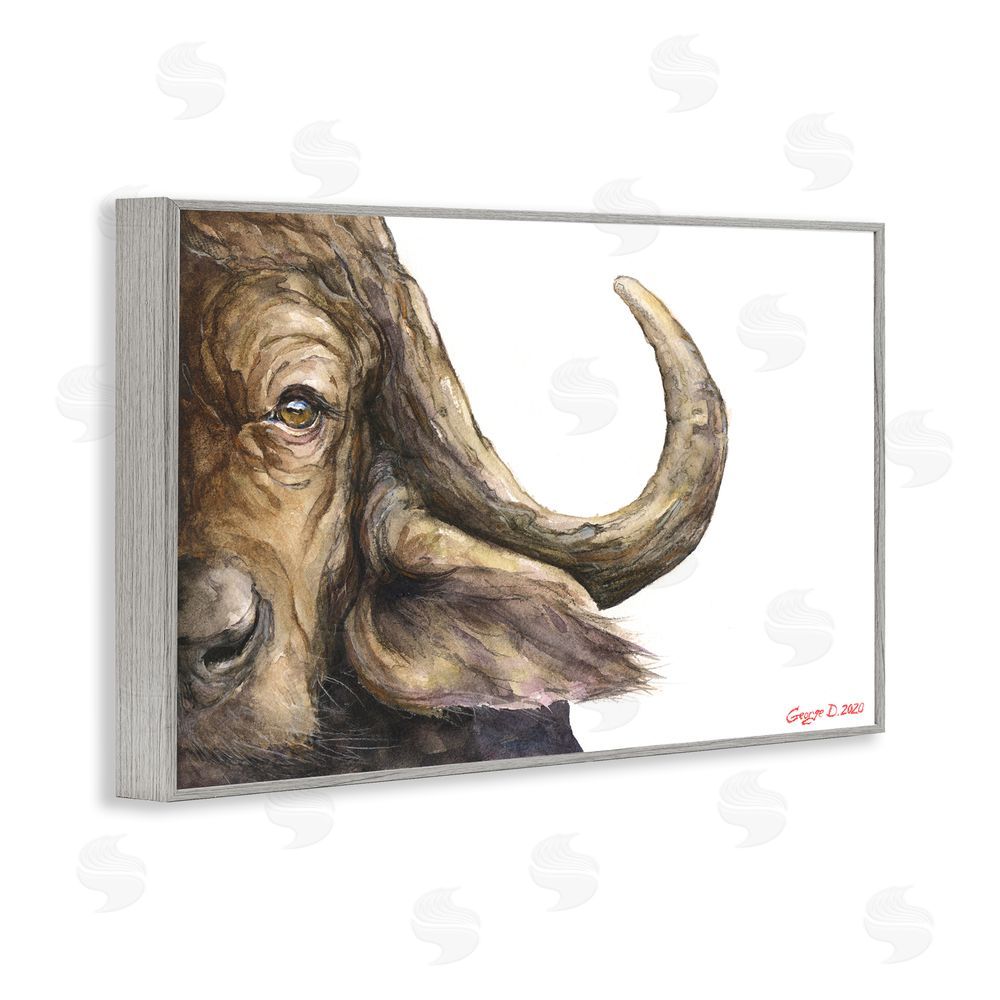 George Dyachenko Buffalo with Curved Horn Gray Framed Giclee Wall Art Print