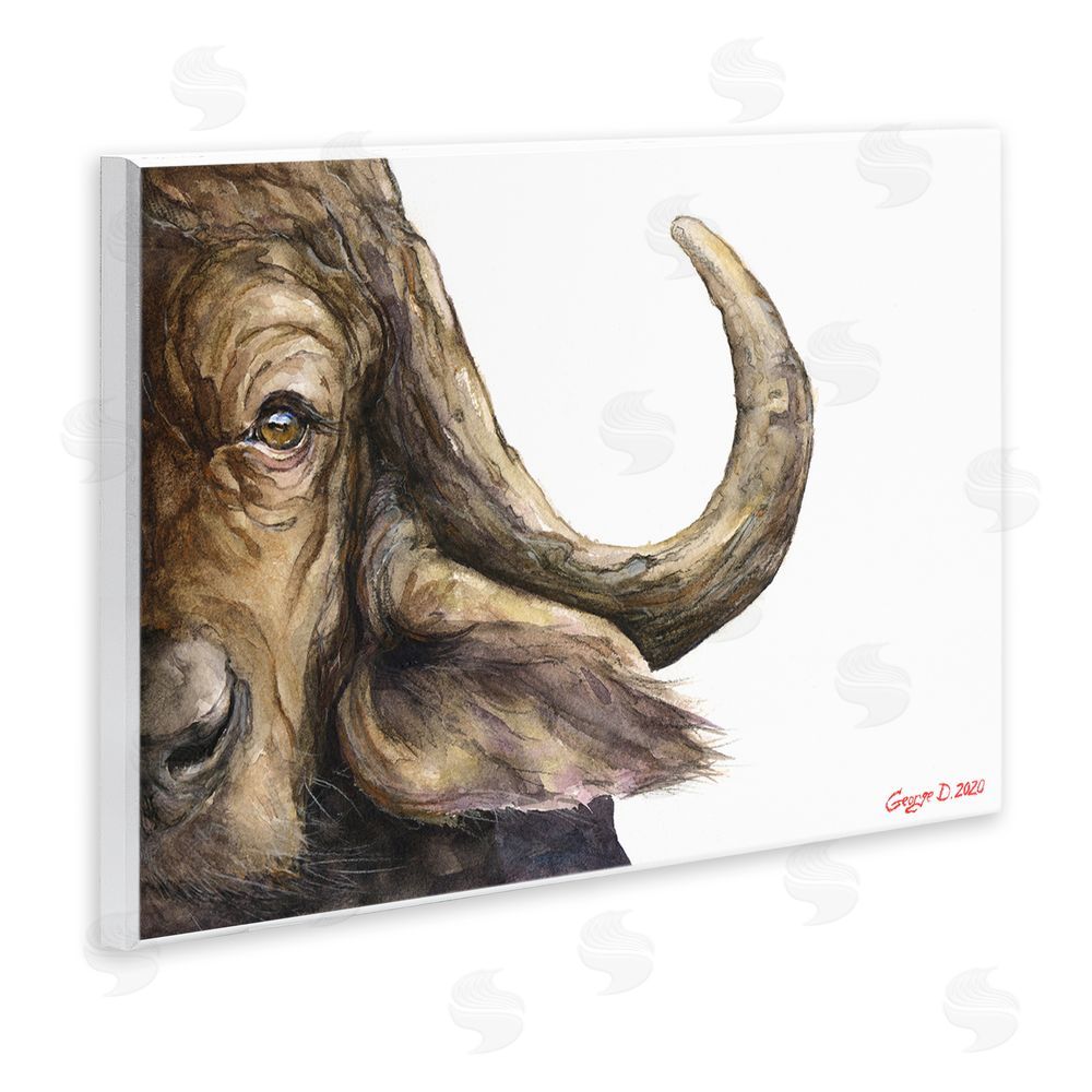 George Dyachenko Buffalo with Curved Horn Wooden Wall Plaque Art Print