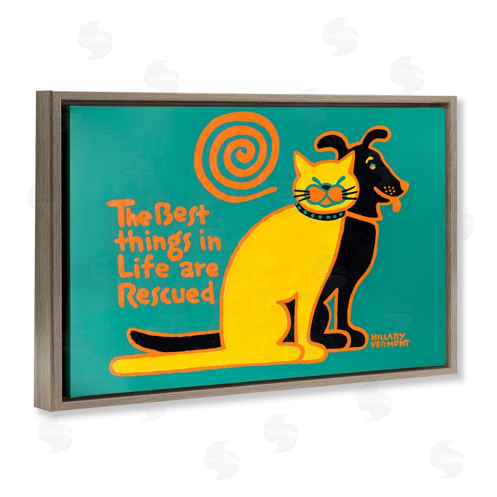 Hillary Vermont Best Things In Life Are Rescued Brown Floating Frame Canvas Wall Art Print