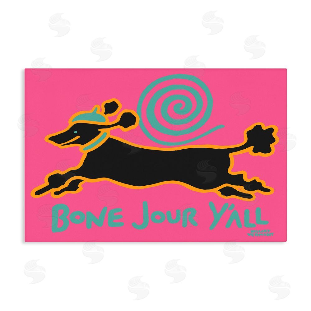 Hillary Vermont Bone Jour Y'all Dog Stretched Canvas Wall Art Print