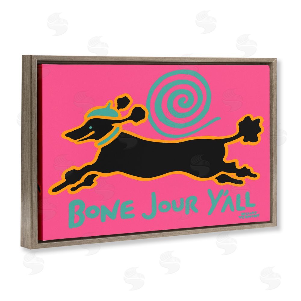 Hillary Vermont Bone Jour Y'all Dog Brown Floating Frame Canvas Wall Art Print