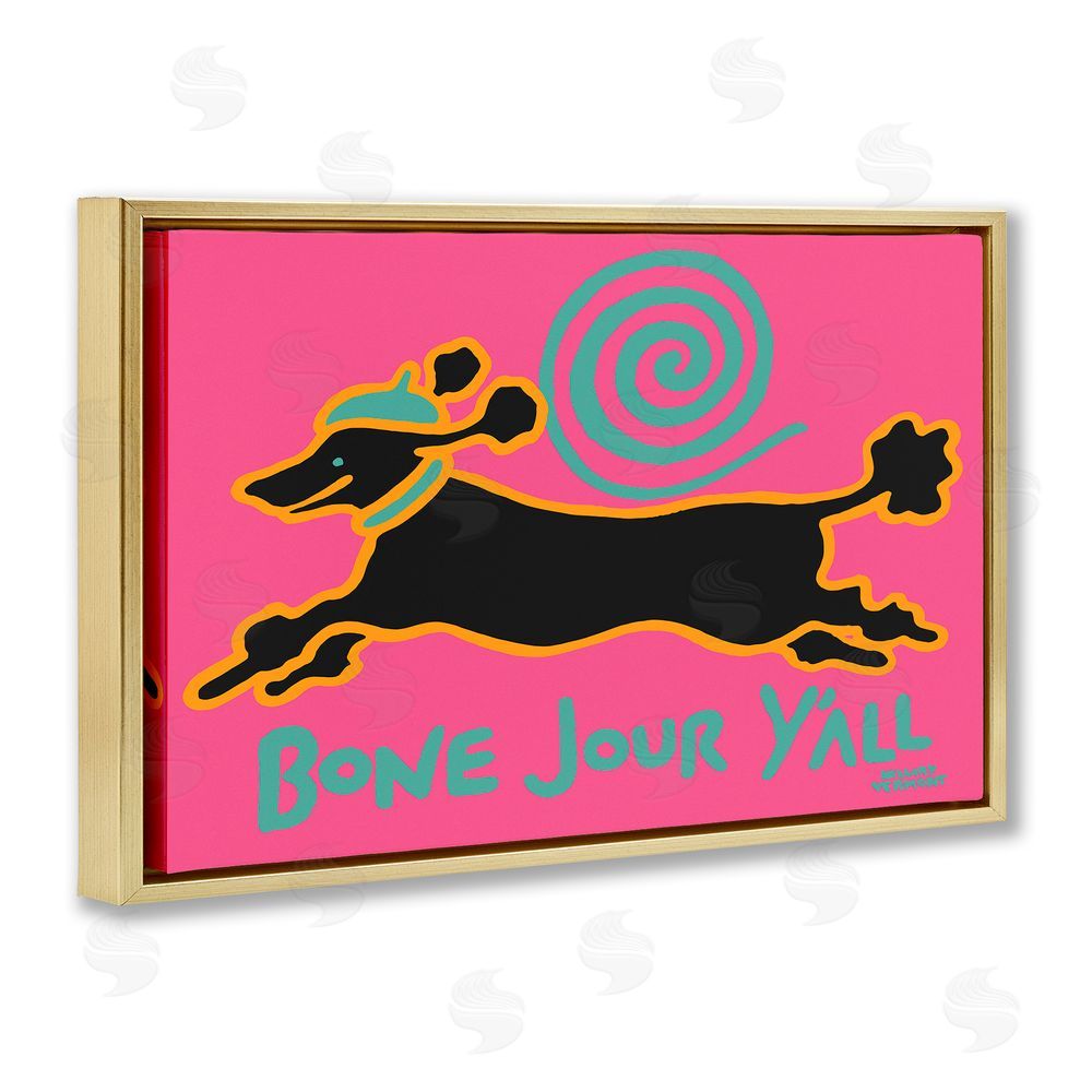 Hillary Vermont Bone Jour Y'all Dog Gold Floating Frame Canvas Wall Art Print