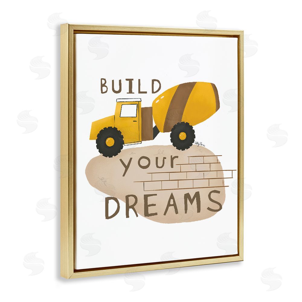 Allyson Norris Build Your Dreams Construction Truck Gold Floating Frame Canvas Wall Art Print