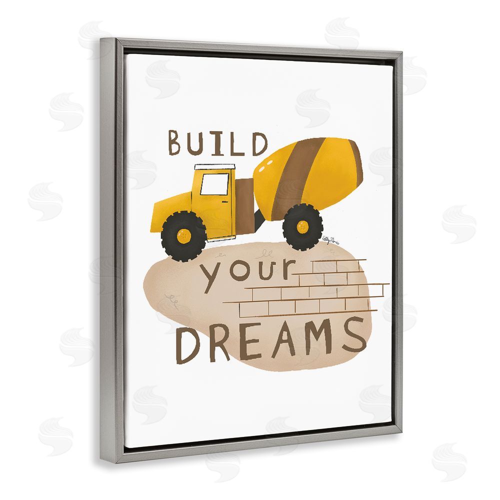 Allyson Norris Build Your Dreams Construction Truck Gray Floating Frame Canvas Wall Art Print